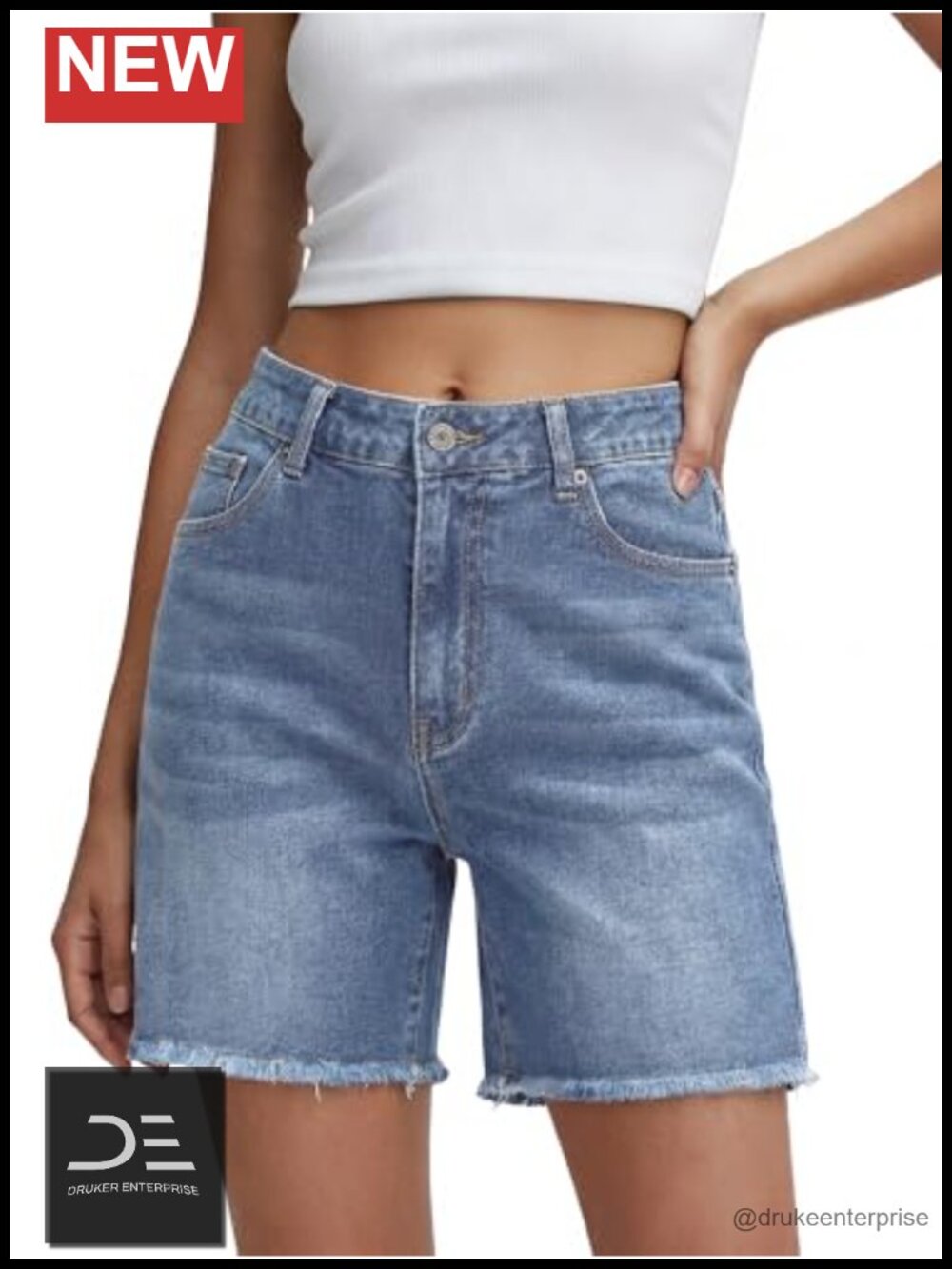 High Rise Stretchy Denim Jean Shorts Pull On with Pockets